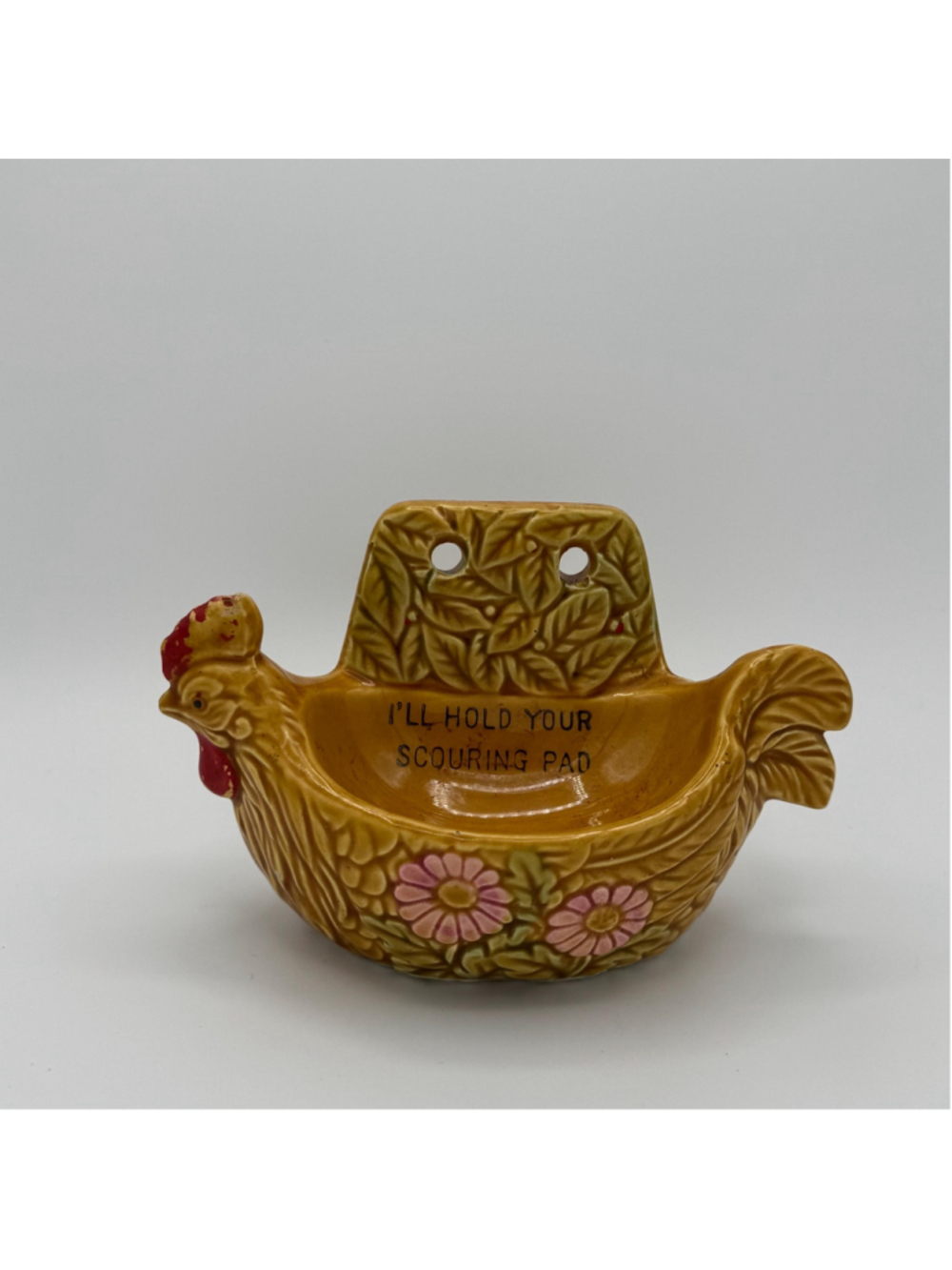 Vintage Japan Rooster Scouring Pad Holder | 1950s 1960s Wall Mount Kitchen Spong